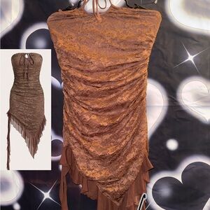 Elegant Brown Lace Halter Dress